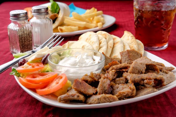 (½ lb.) Gyros Platter
Gyro meat, pita, tzatziki sauce, tomatoes, lettuce, sliced feta, and Kalamata olives.
_
